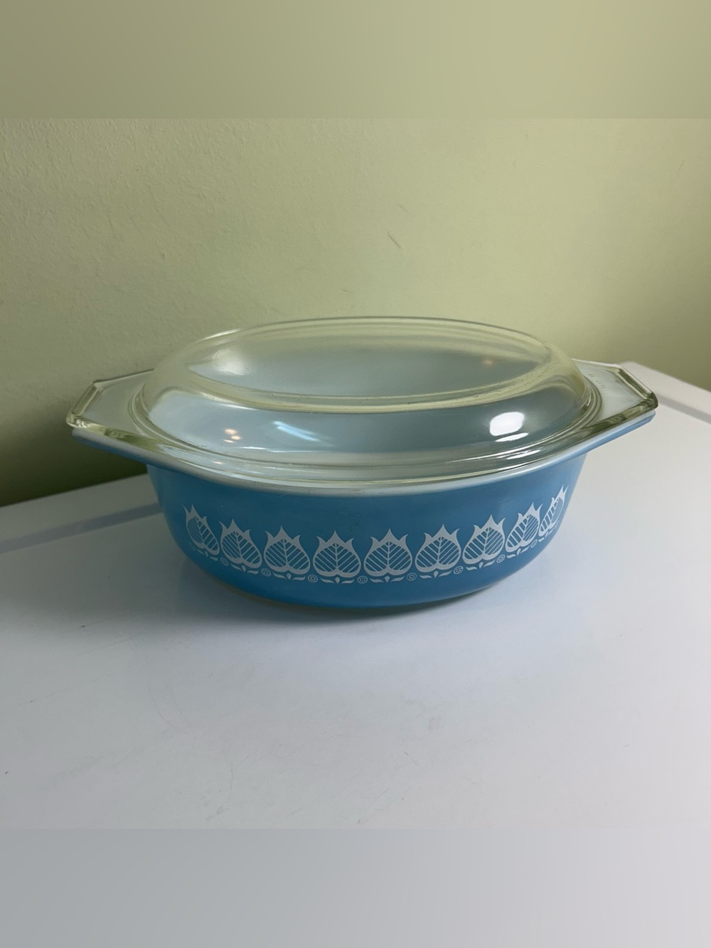 Vintage Pyrex Blue Tulip Oval Covered Casserole Dish 043 1.5 Qt with Lid Promo